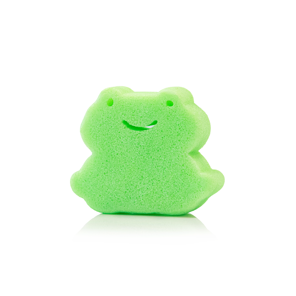 Spongellé Eco Animals Frog body wash infused buffer for kids, featuring a fun frog design and gentle cleansing properties.