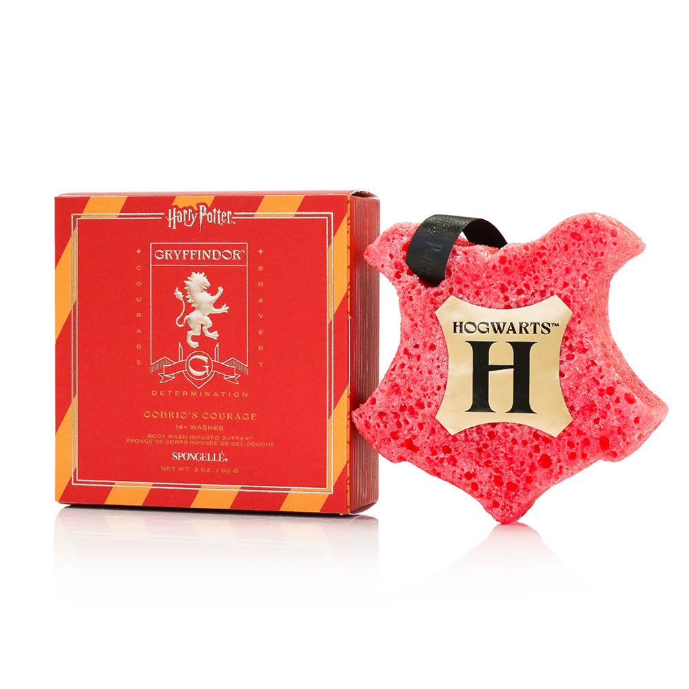 Gryffindor™ Godric's Courage Buffer by Spongellé, Harry Potter™ collection, body wash infused buffer with red and gold design.