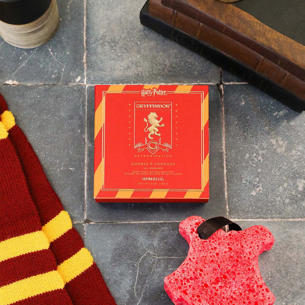 Gryffindor™ Godric's Courage Buffer by Spongellé, a Harry Potter™ Collection body wash infused buffer with a vibrant red design.