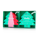 Spongellé Happy Holidays Holiday Tree Body Wash Infused Buffer with festive holiday design and gift set packaging.