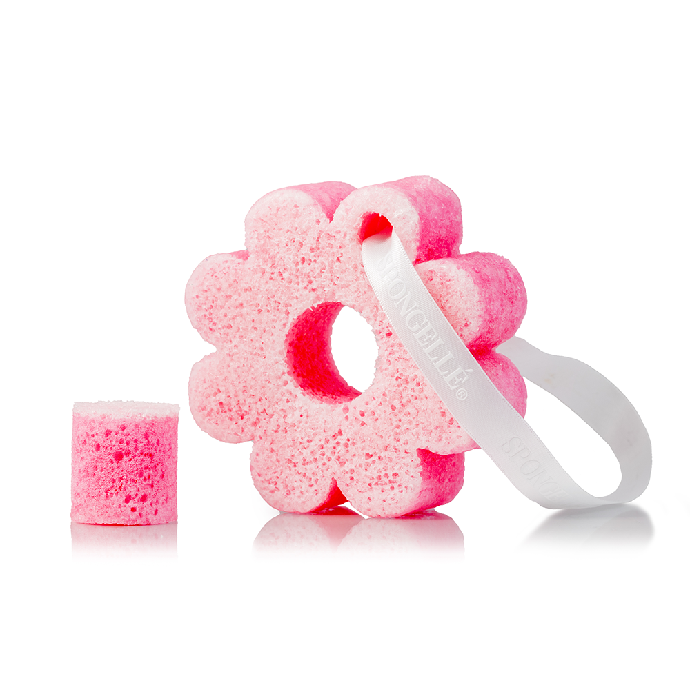 He'e Berry Hawaiian Buffer by Spongellé, a body wash-infused buffer with vibrant berry scent and textured sponge for gentle cleansing.