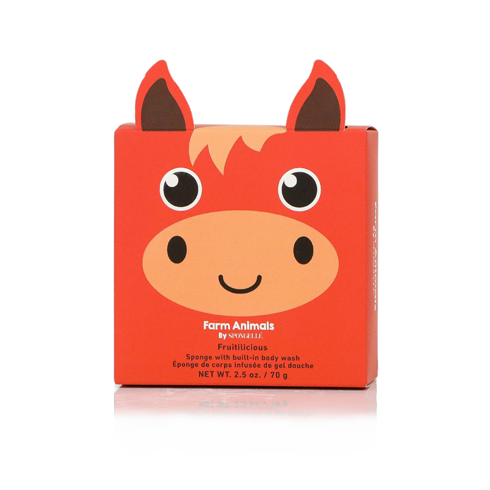 Spongellé Henry Horse farm animals body wash infused buffer with soft texture and farm animal design for gentle cleansing.