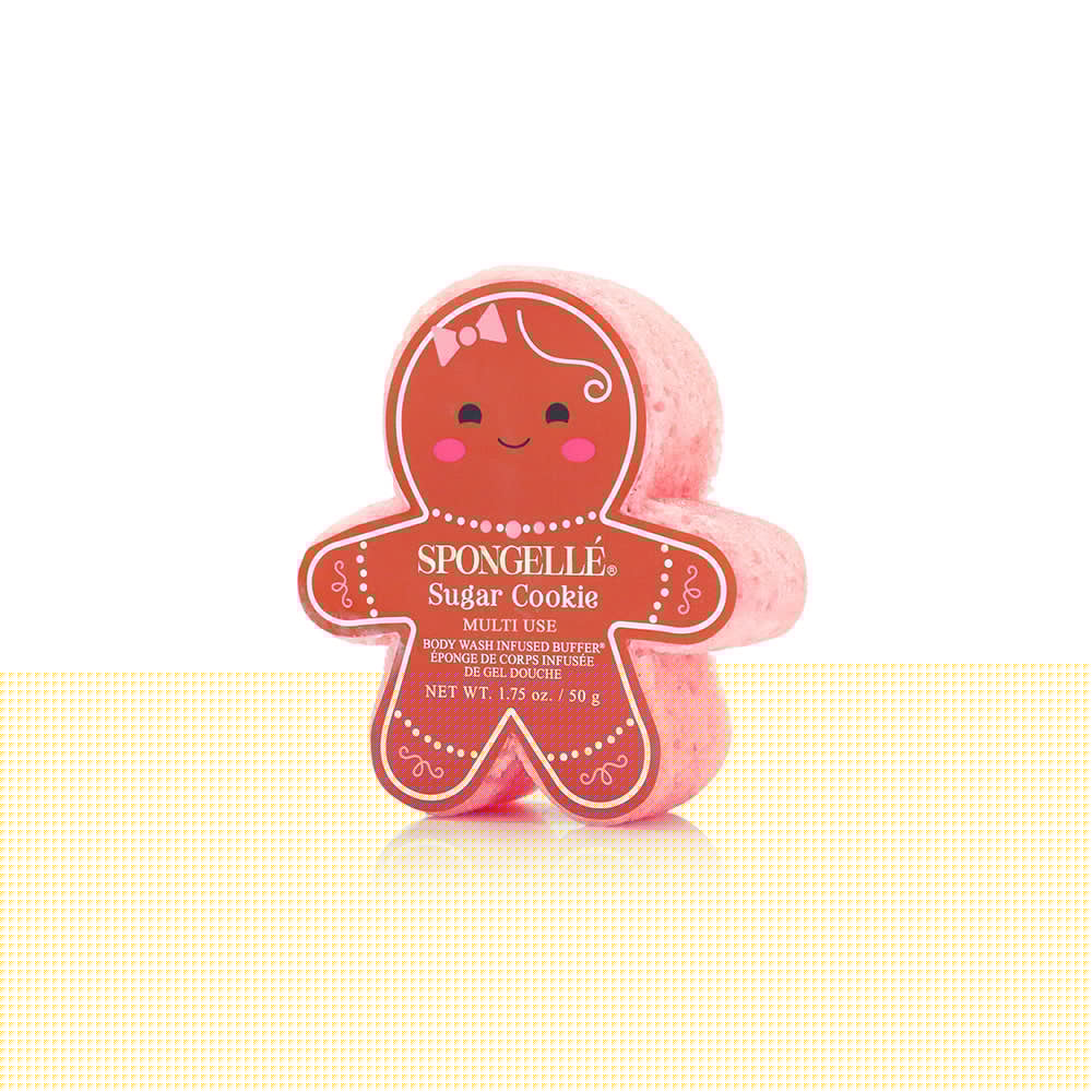Spongellé Holiday Gingerbread Body Wash Infused Buffer, multi-use assorted pack with festive gingerbread scent and textured exfoliating surface.