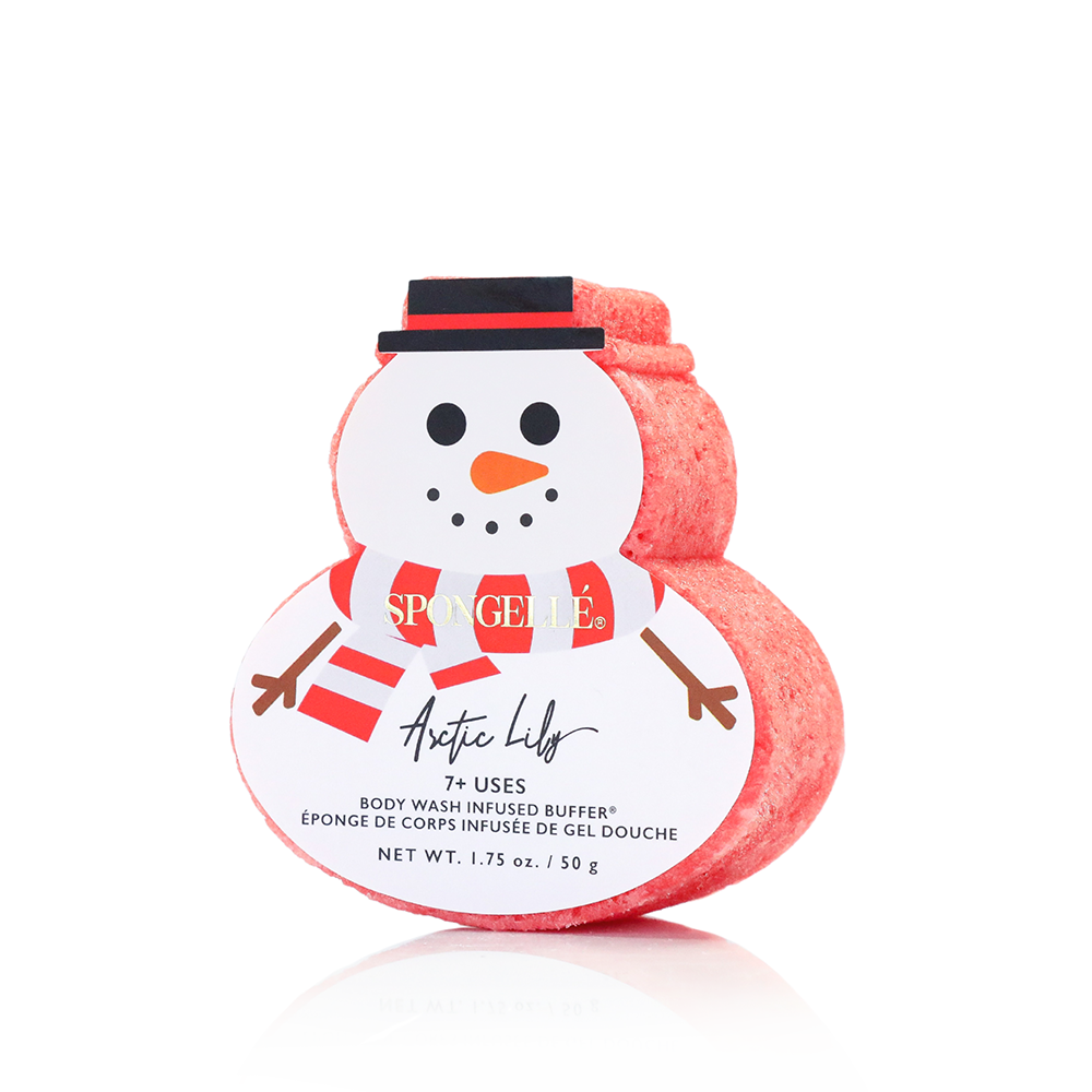 Spongellé Holiday Snowman Body Wash Infused Buffer with festive snowman design in assorted holiday scents.