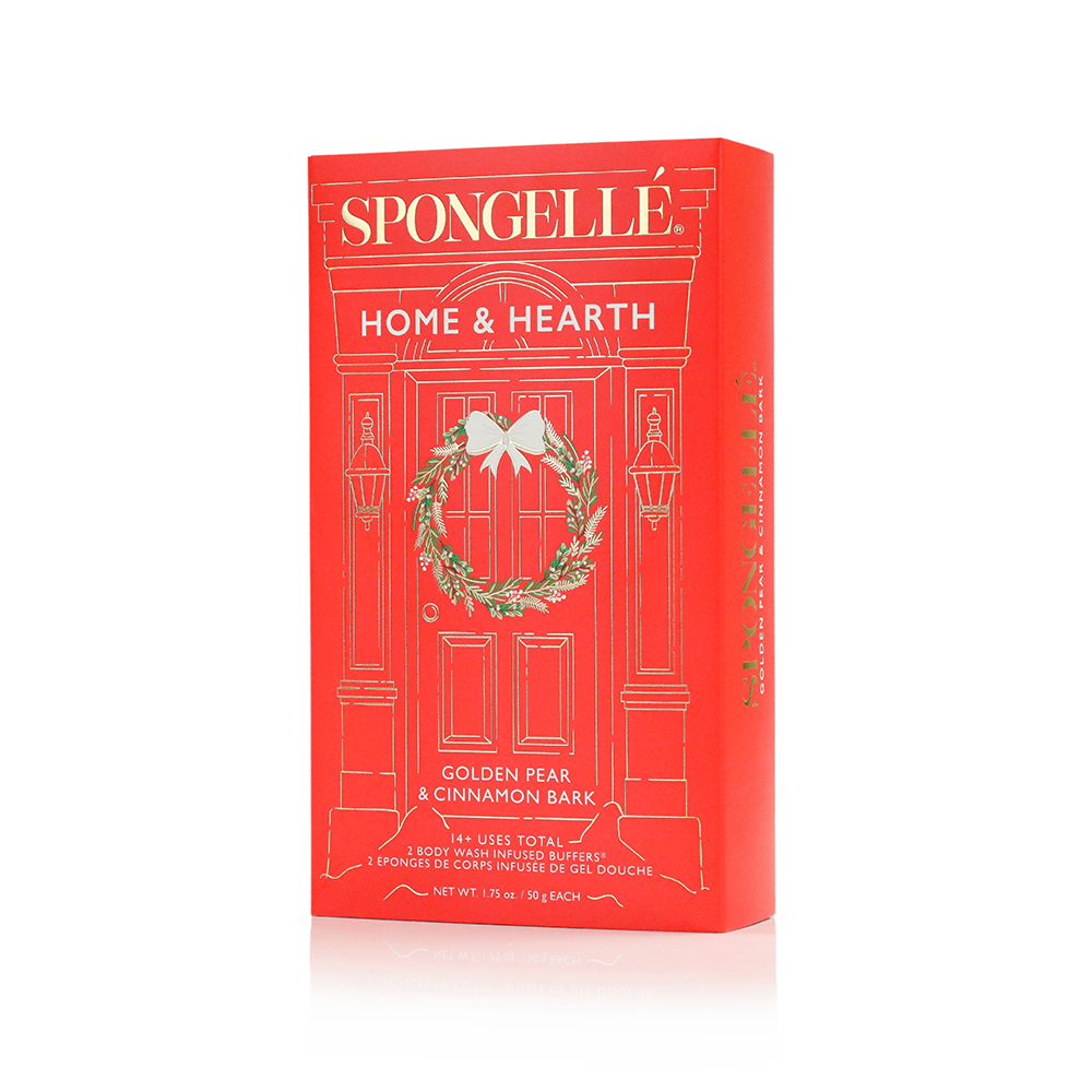 Spongellé Holiday Wreath Body Wash Infused Buffer gift set with festive design and botanical accents for holiday skincare.