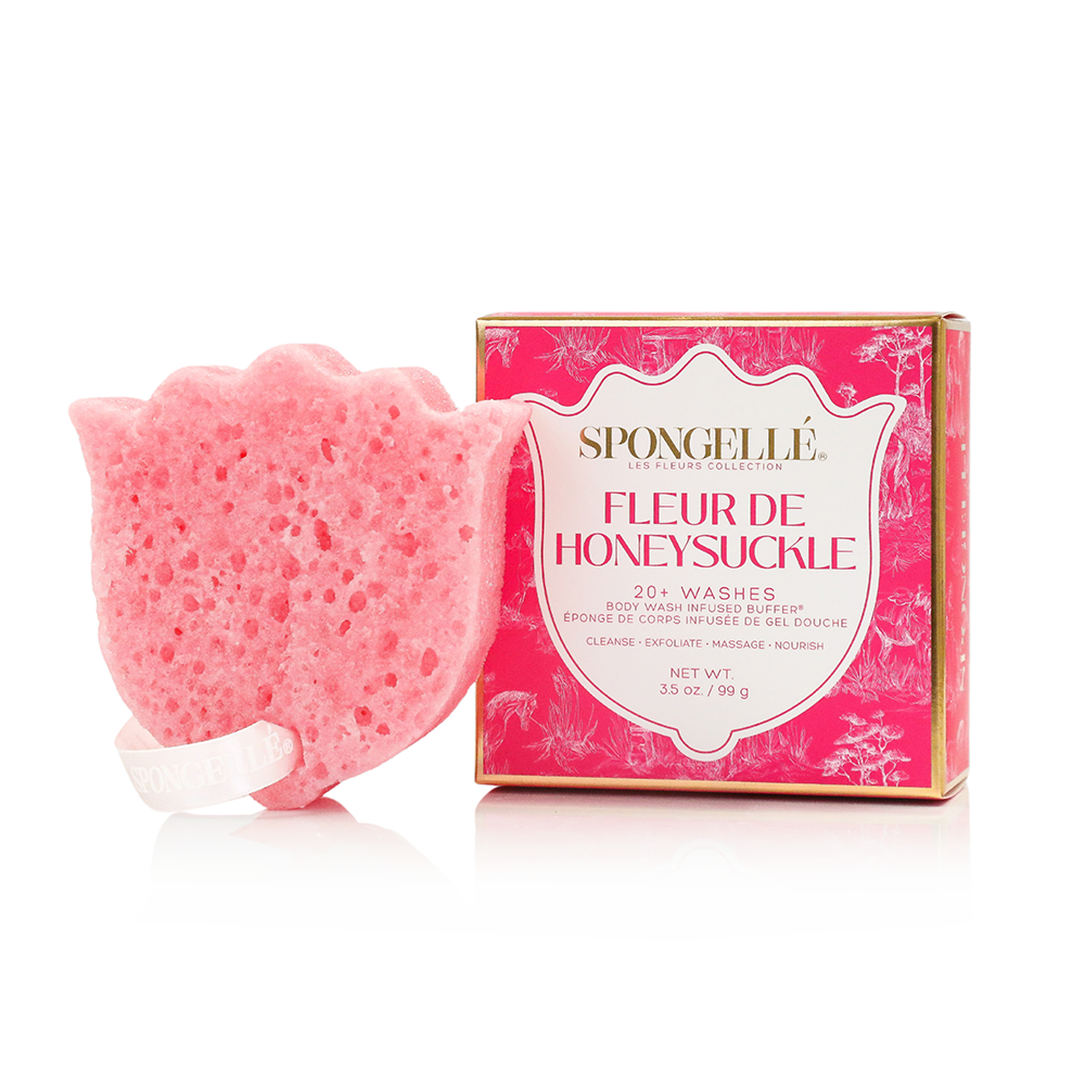 Spongellé Les Fleurs Body Buffer Trio Set 2, body wash-infused buffers with floral scent, displayed in a set with three buffers.