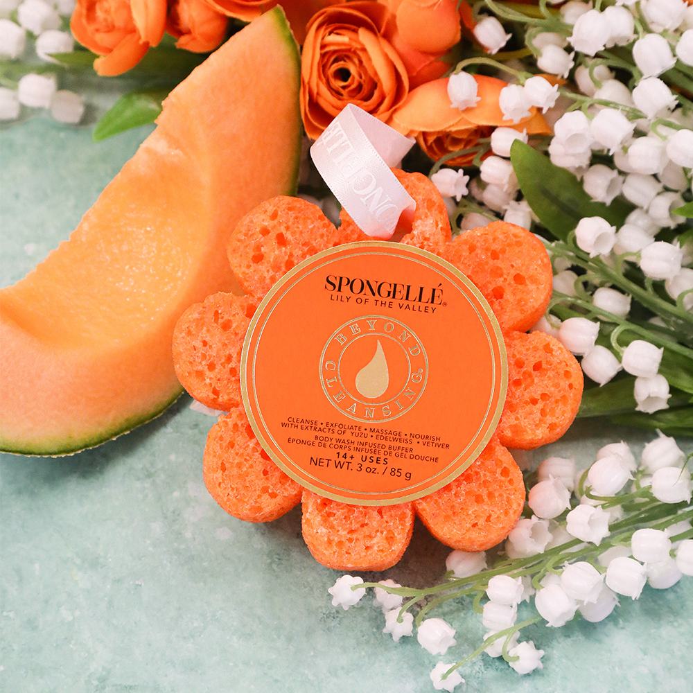 Spongellé Lily of the Valley Wild Flower Body Wash Infused Buffer with floral scent and exfoliating texture.