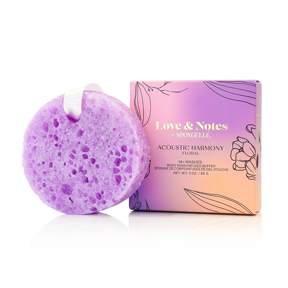 Spongellé Love & Notes Body Buffer Assorted Pack, a set of body wash-infused buffers with floral and romantic designs.