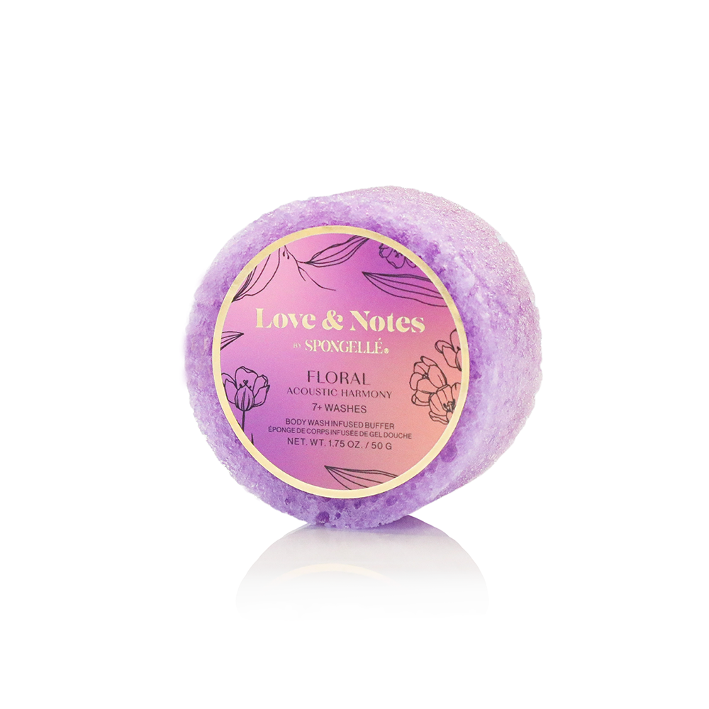 Spongellé Love & Notes Spongette Assorted Pack, body wash infused buffer with floral and citrus scents for gentle cleansing