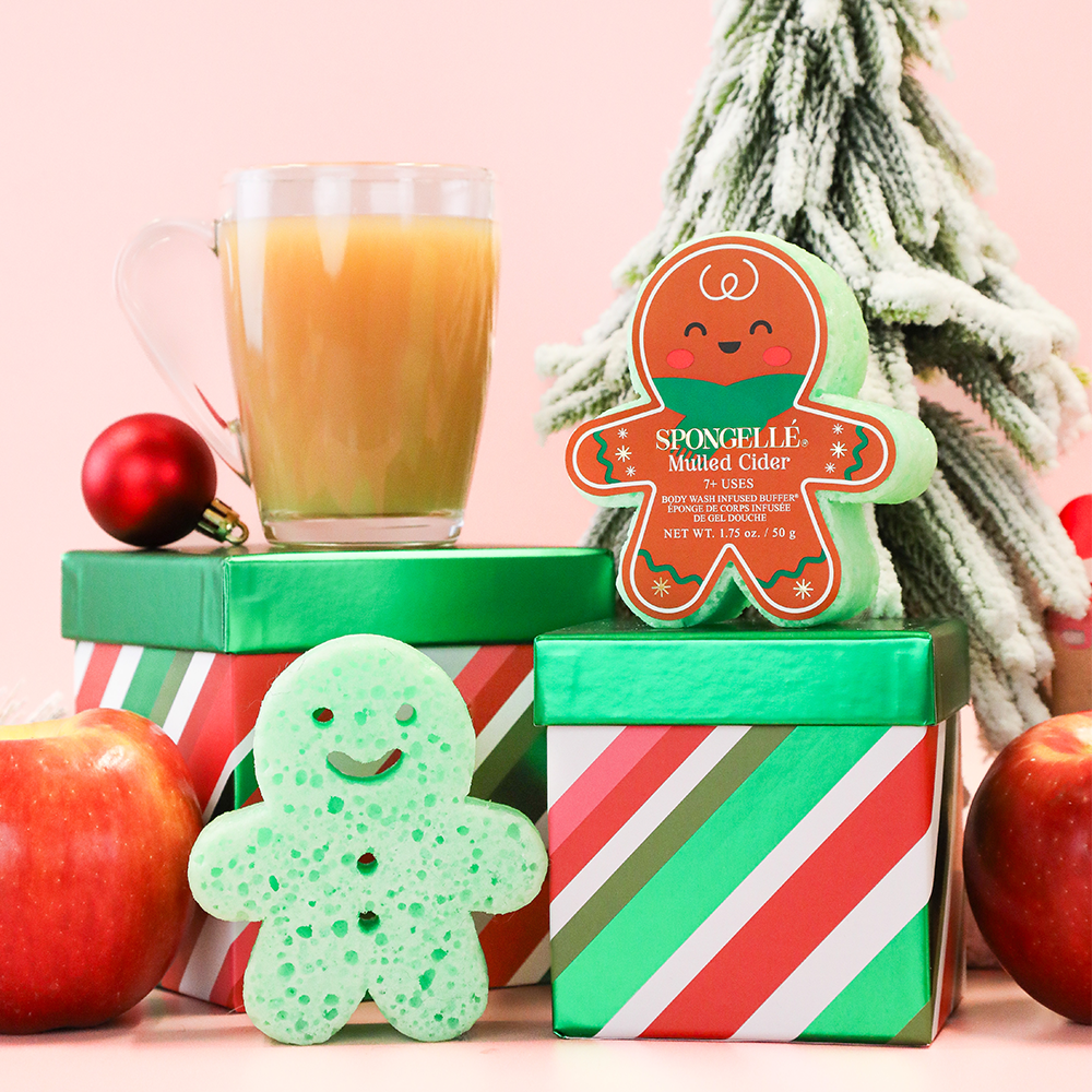 Spongellé Mulled Cider and Holiday Gingerbread Body Wash Infused Buffer with festive scent and exfoliating texture