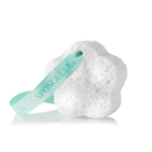 Mystic Rose Spongette body wash-infused buffer by Spongellé with pink and white sponge, infused with floral scent.