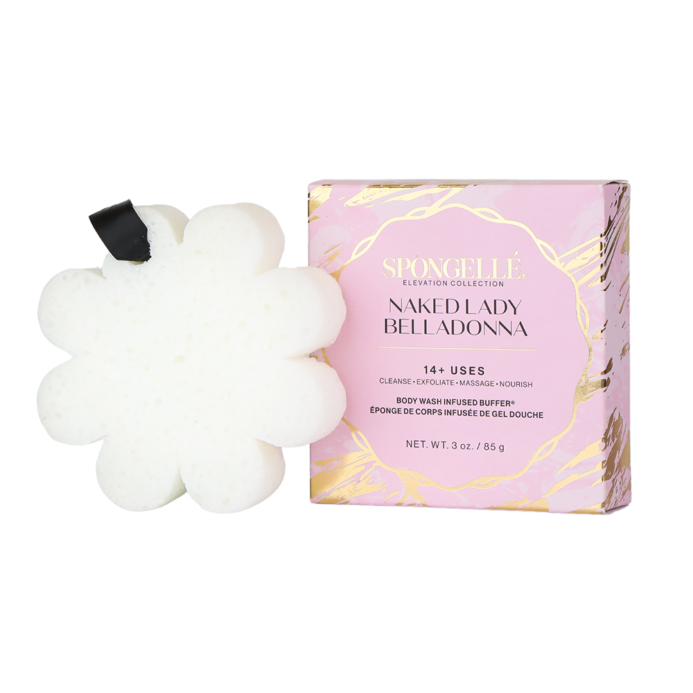 Spongellé Naked Lady Belladonna Body Wash Infused Buffer with boxed floral design and elegant packaging.
