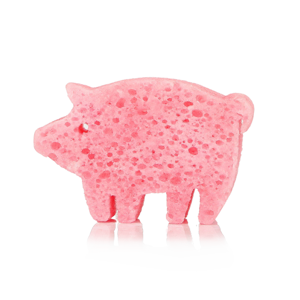 Spongellé Peggy Pig farm animals body wash infused buffer with pig and farm animal designs in vibrant colors.