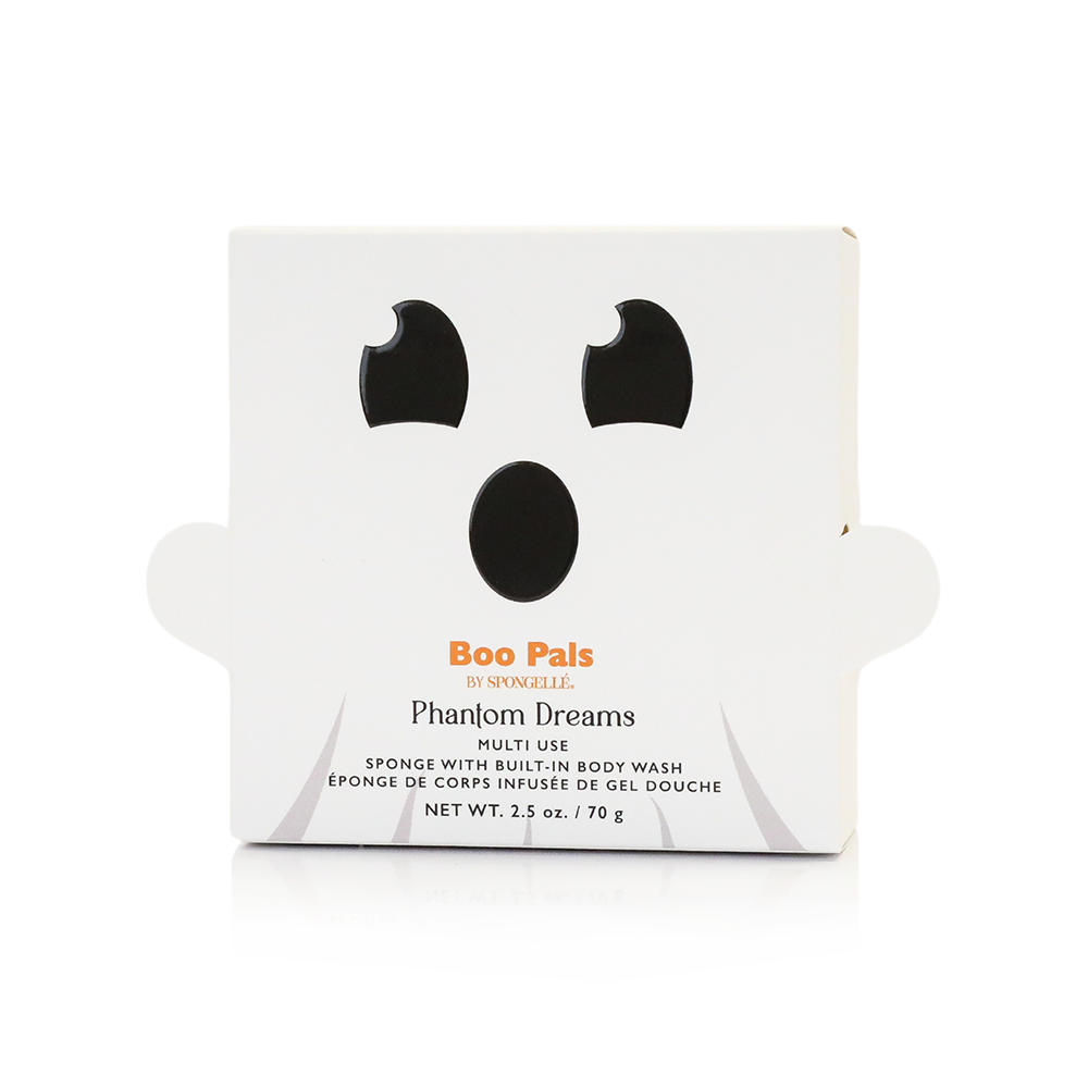 Spongellé Phantom Dreams Ghost Boo Pals Buffer, a body wash infused buffer with ghost and boo-themed design, for gentle cleansing.