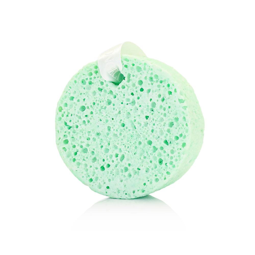Spongellé Pistachio Spongelato Buffer, a body wash infused buffer with a textured sponge for cleansing and exfoliating skin.