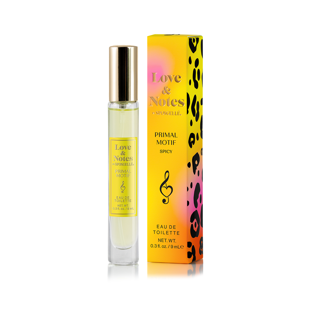 Spongellé Primal Motif Love & Notes Trio Set of body wash-infused buffers with floral design and textured surface.
