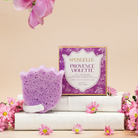 Spongellé Provence Violette Les Fleurs body wash infused buffer with violet floral design and textured surface for gentle cleansing.