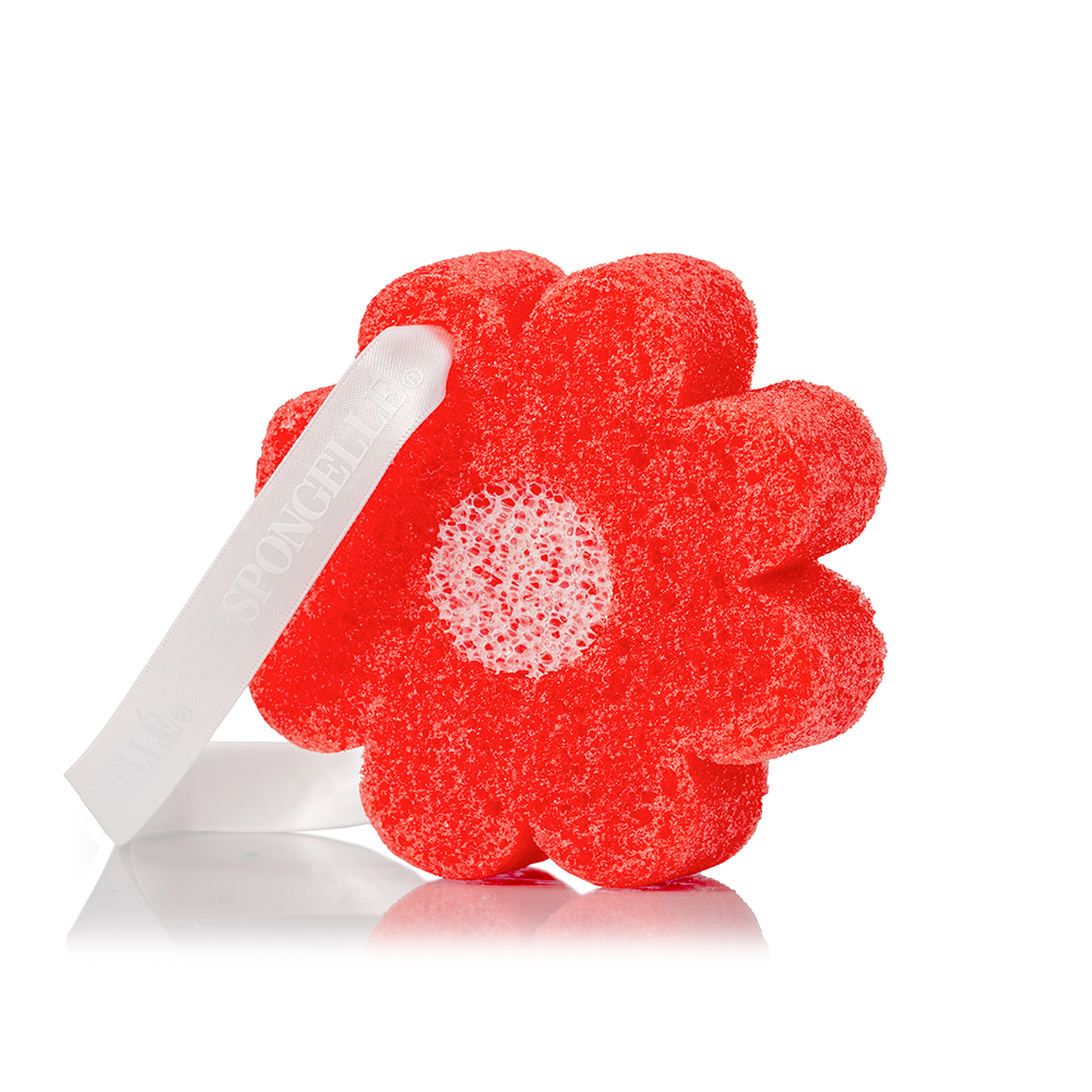 Spongellé Pua Kenikeni Hawaiian Body Wash Infused Buffer, exfoliating sponge with floral scent, for gentle cleansing and moisturizing.