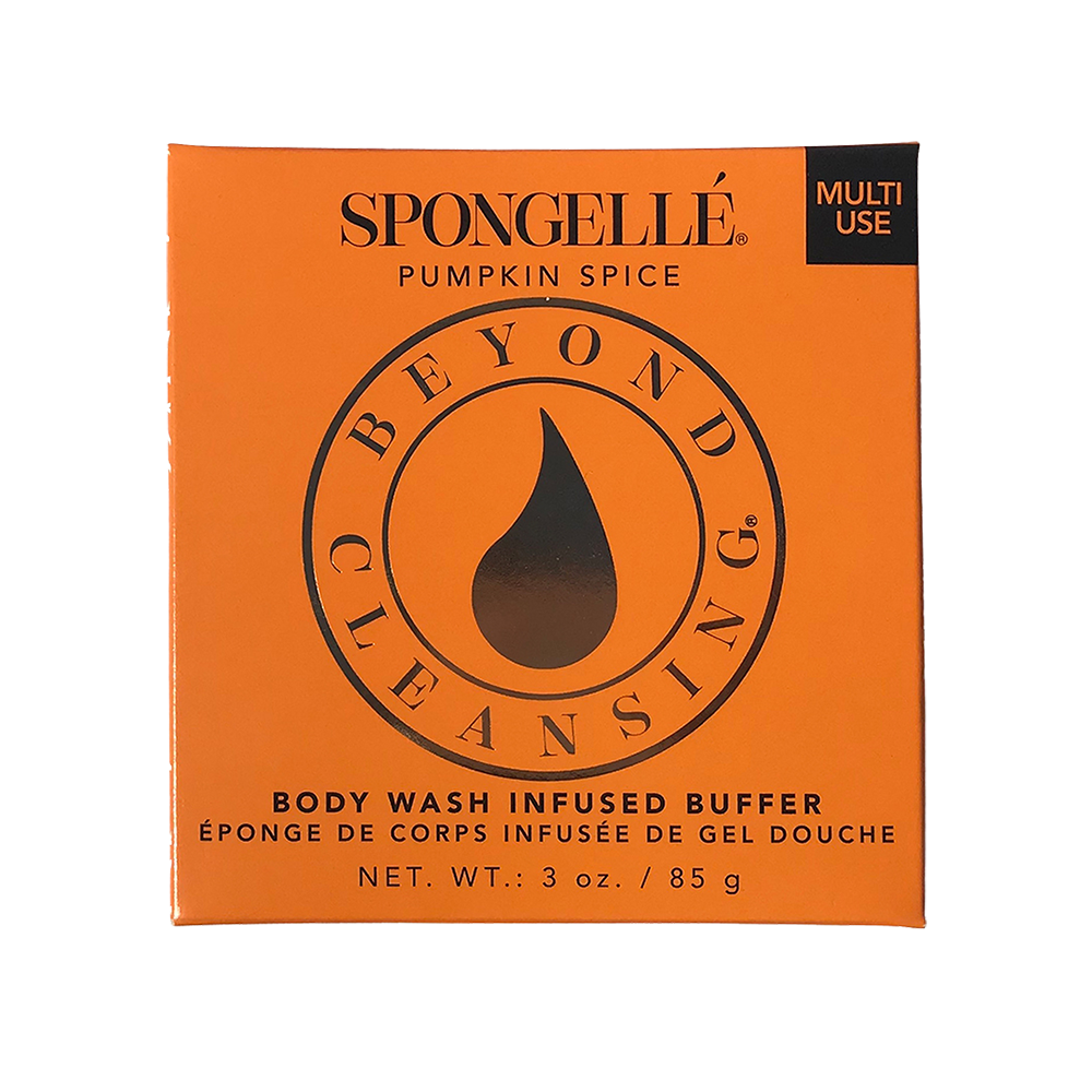 Spongellé Pumpkin Spice Body Wash Infused Buffer for multi-use exfoliation and cleansing with warm pumpkin spice scent.