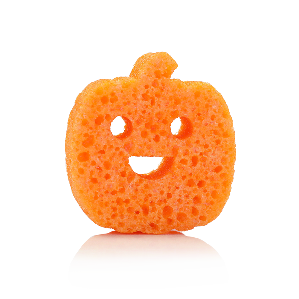 Spongellé Pumpkin Spice Boo Pals Buffer, a body wash infused buffer with pumpkin spice scent, featuring festive Halloween-themed design.