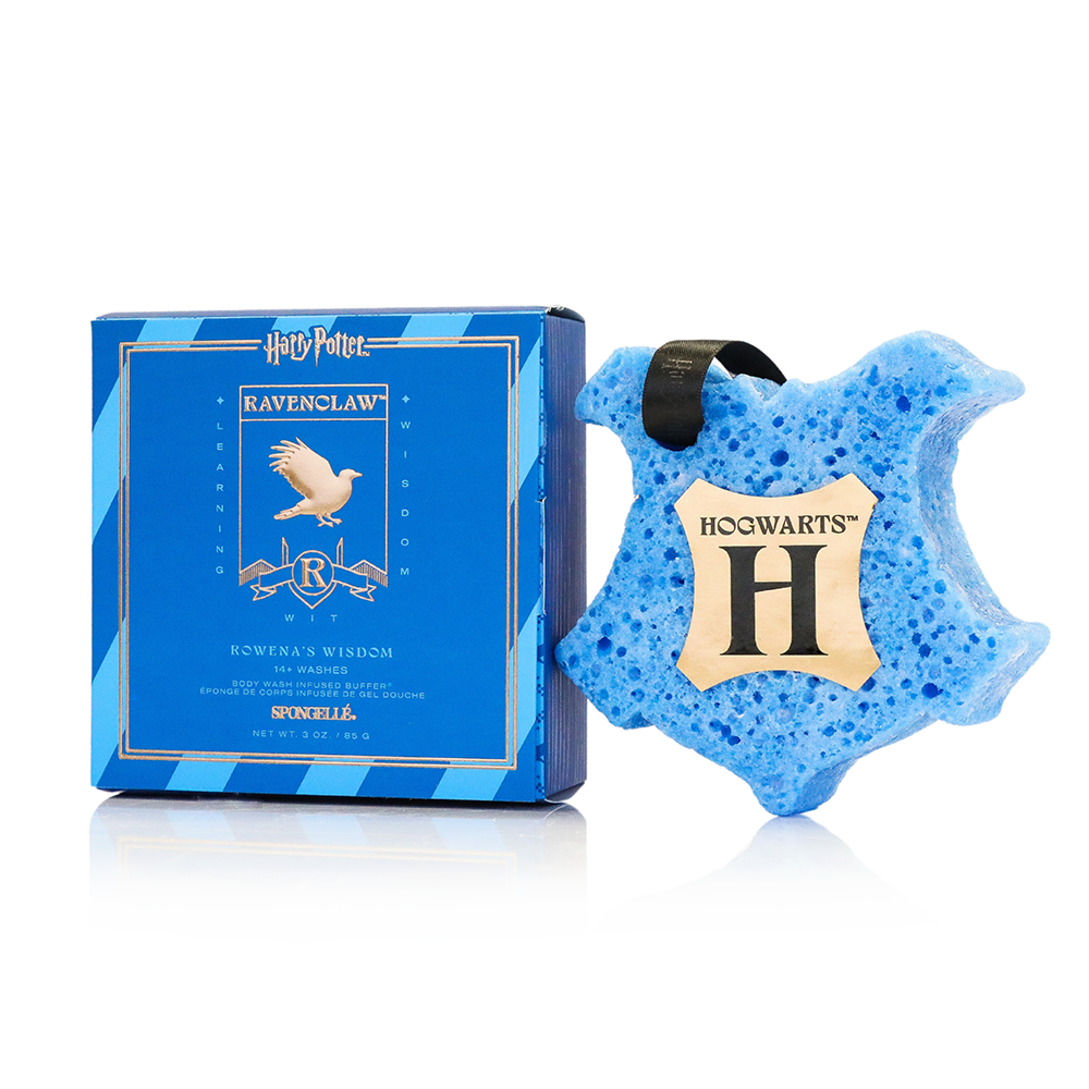 Spongellé Ravenclaw™ Rowena's Wisdom Buffer body wash-infused sponge from Harry Potter collection, featuring blue and silver design.