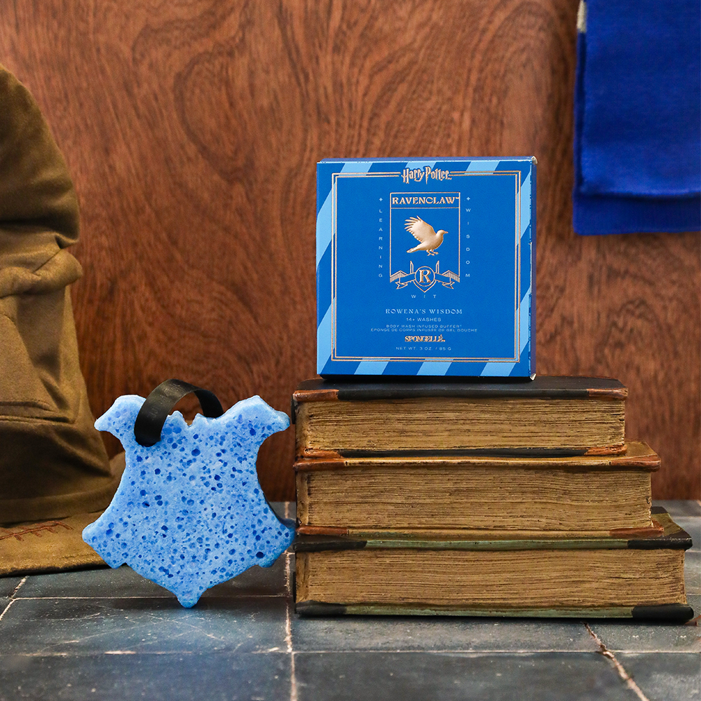 Spongellé Ravenclaw™ Rowena's Wisdom Buffer body wash infused buffer from Harry Potter™ Collection with blue and silver design.