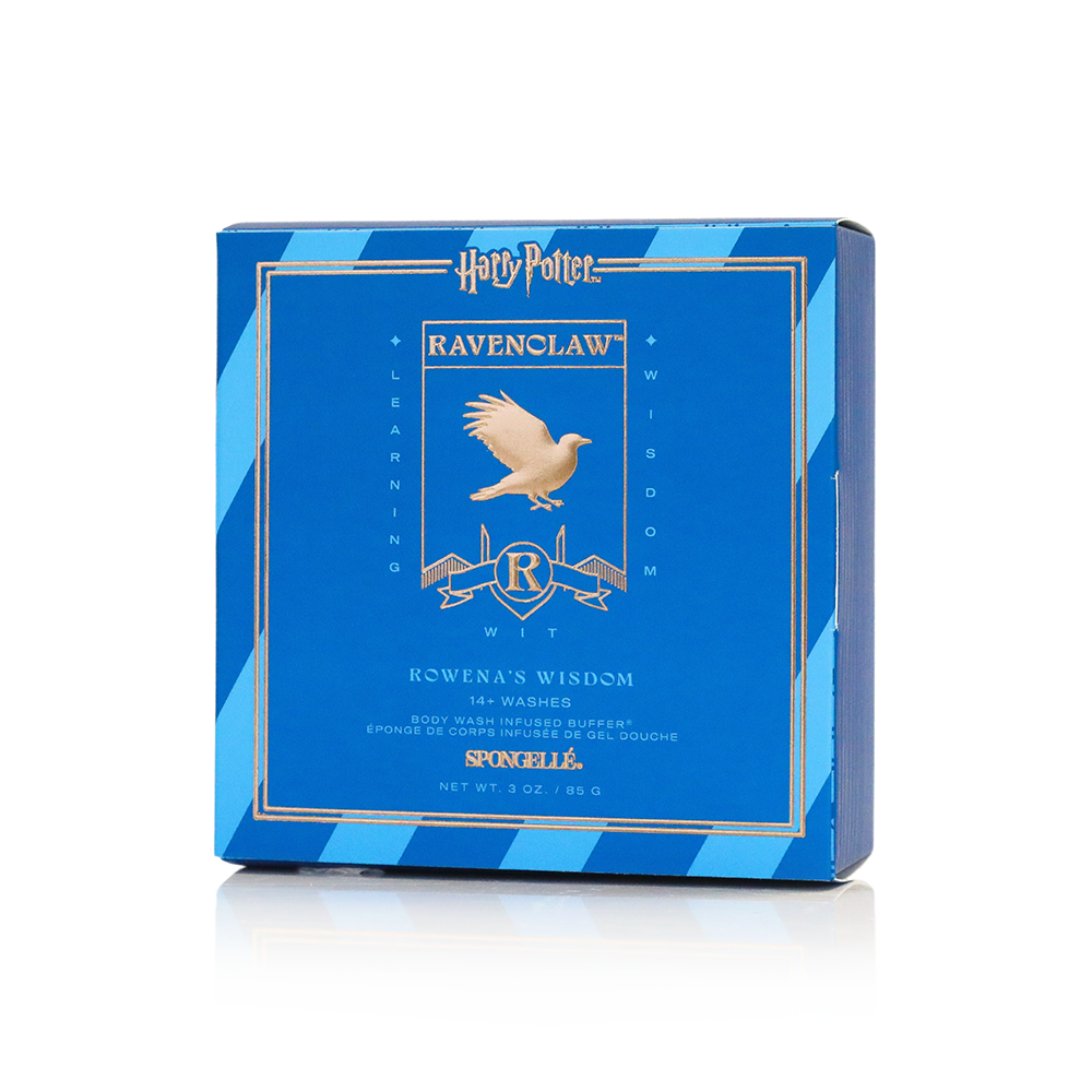 Spongellé Ravenclaw™ Rowena's Wisdom Body Wash Infused Buffer from Harry Potter™ Collection, featuring a blue and silver design.