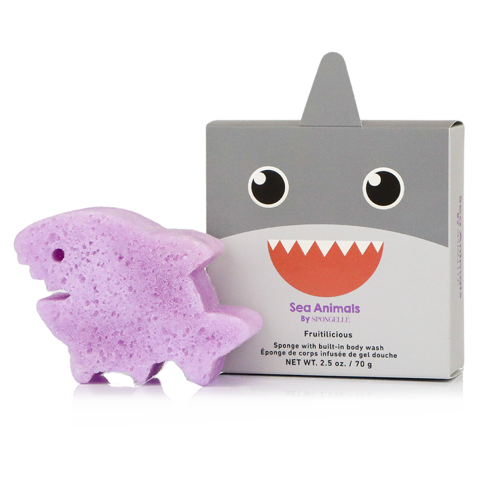 Sea animals assorted pack Spongellé body wash infused buffer with colorful sea creature designs for gentle cleansing and exfoliation.
