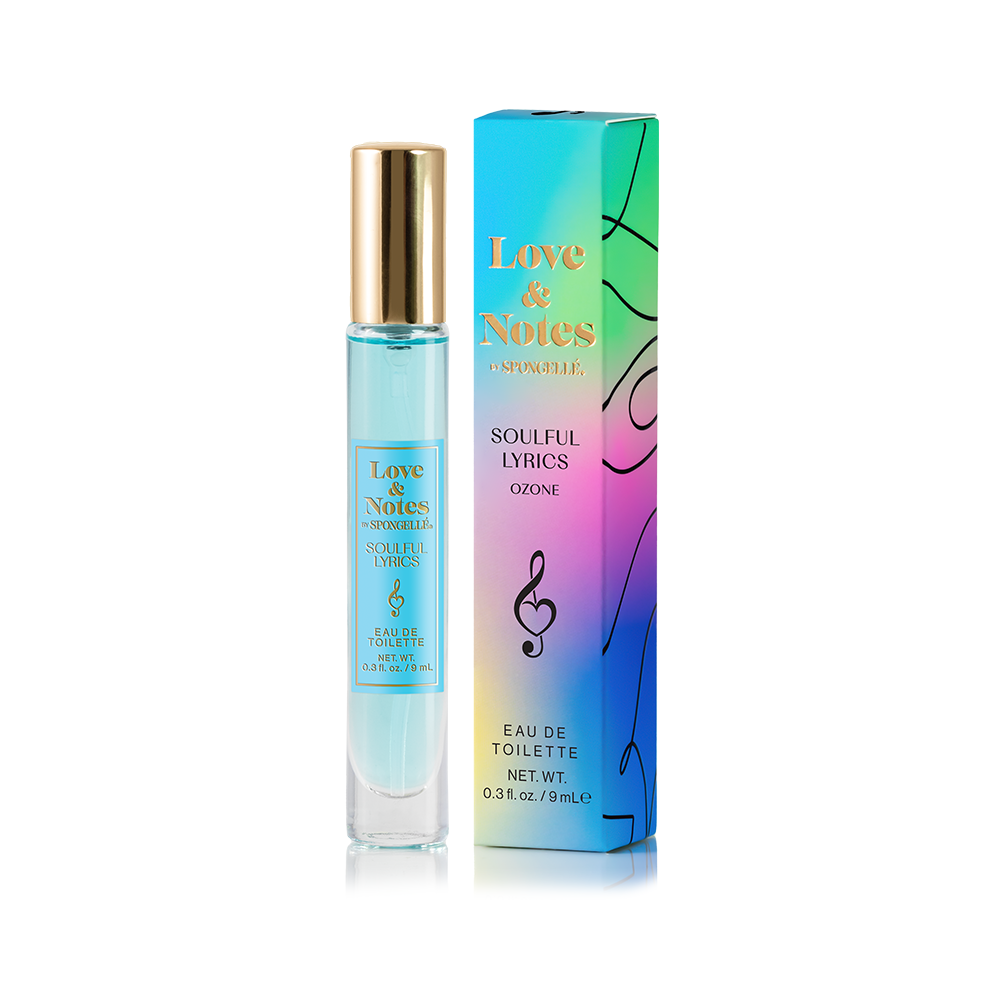 Spongellé Soulful Lyrics Love & Notes Trio Set of body wash-infused buffers with floral and musical design details.