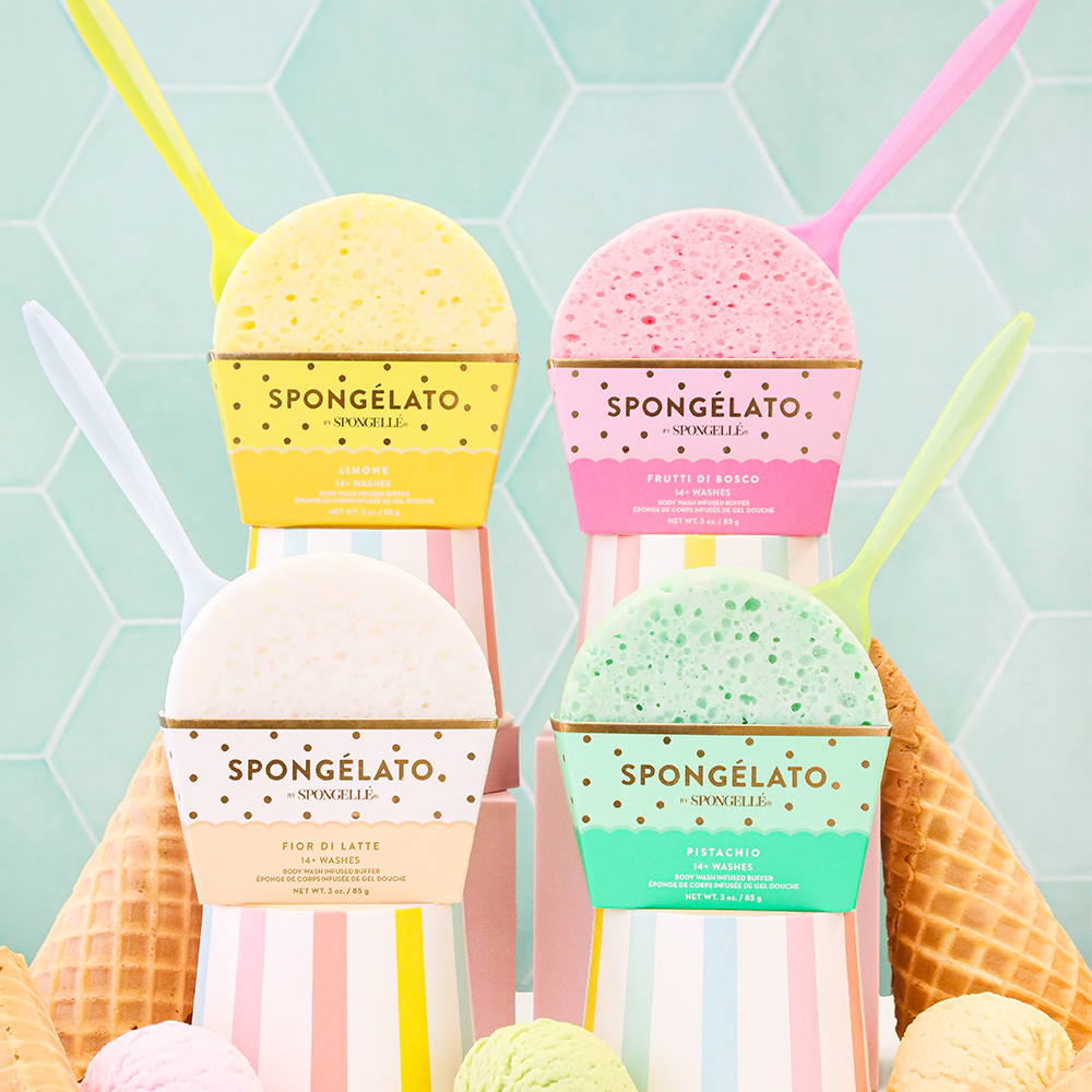 Spongellé Spongelato Assorted Pack of body wash infused buffers with colorful, textured sponges for gentle cleansing and exfoliation.