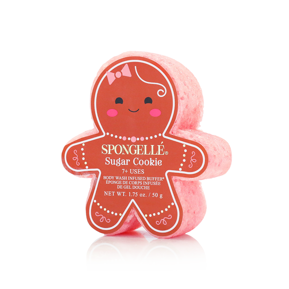 Spongellé Sugar Cookie Holiday Gingerbread Body Wash Infused Buffer with festive scent and textured sponge for gentle cleansing.