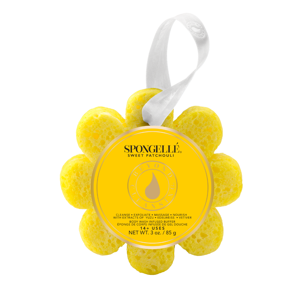 Spongellé Sweet Patchouli Wild Flower Body Wash Infused Buffer with floral and patchouli fragrance, textured exfoliating body buffer