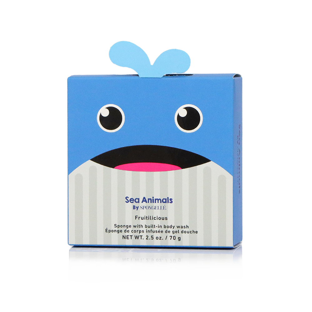 Walter Whale Sea Animals Spongellé body wash infused buffer featuring whale and sea animal designs for gentle cleansing.