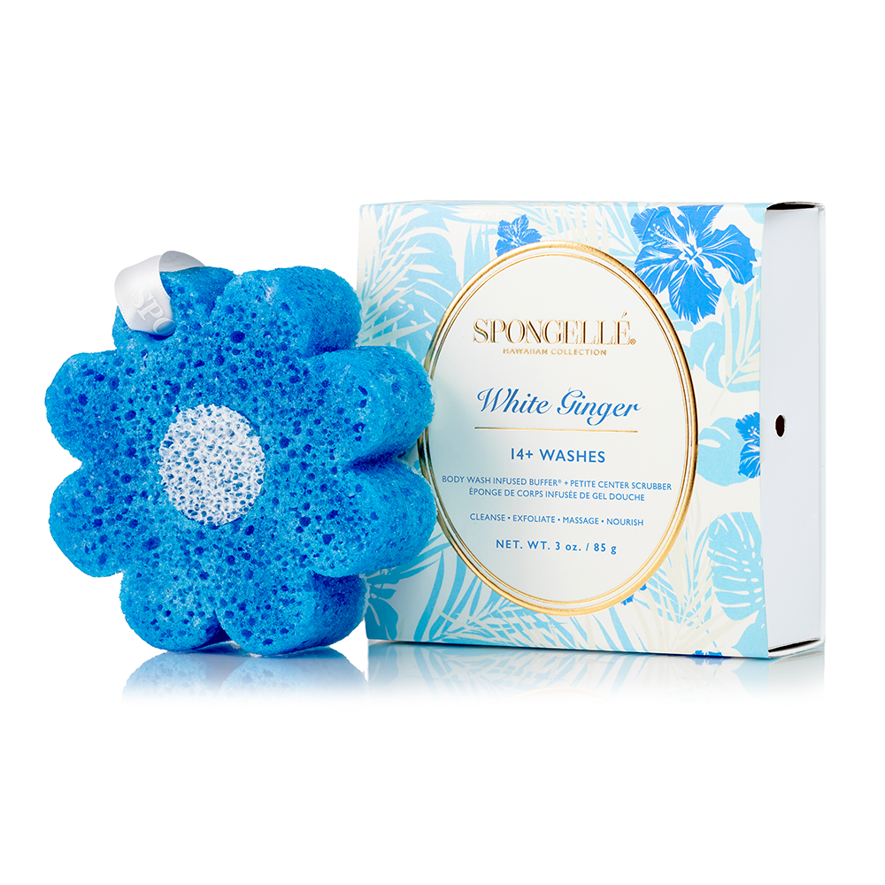 Spongellé White Ginger Hawaiian Buffer body wash-infused buffer with white ginger scent and textured surface for gentle cleansing.