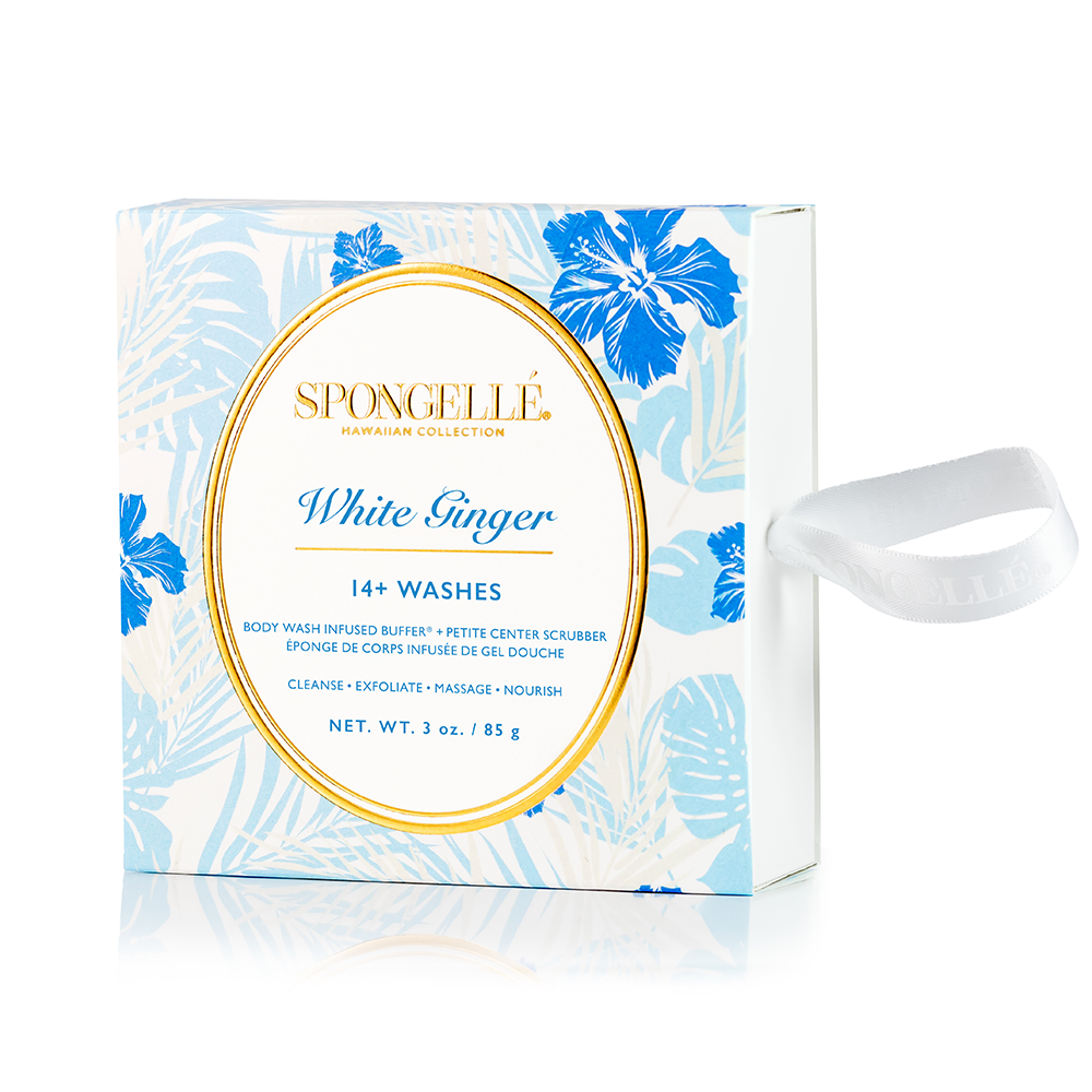 Spongellé White Ginger Hawaiian Buffer, a body wash infused buffer with white ginger scent and soft exfoliating texture.