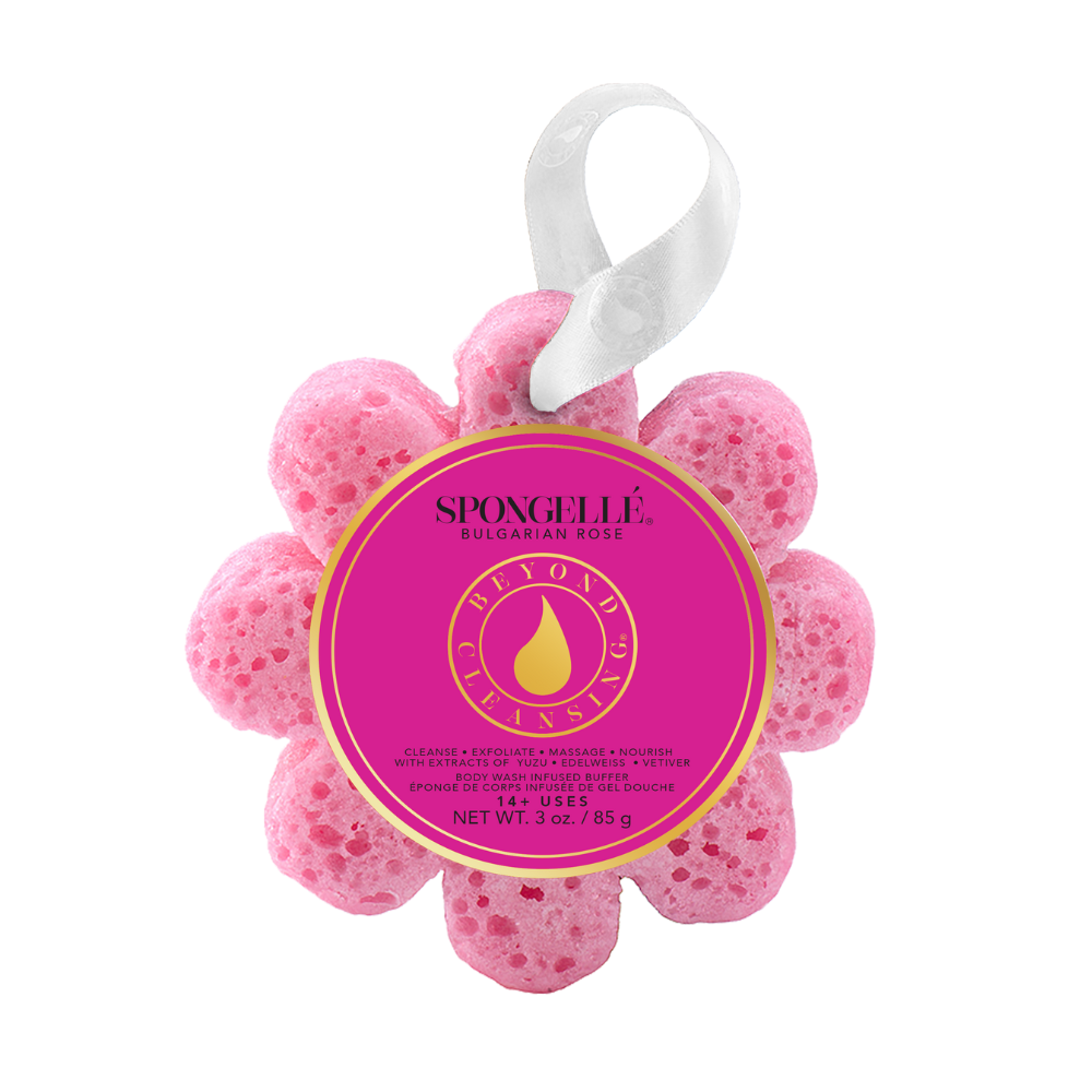 Spongellé Wild Flower Body Wash Infused Buffer with assorted floral scents, natural exfoliating body buffer for gentle skin cleansing.