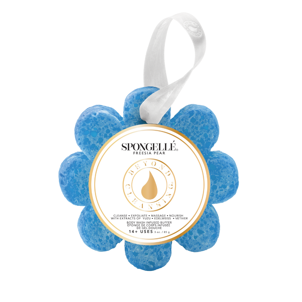 Wild Flower Spongellé Body Wash Infused Buffer with assorted floral scents, showcasing the textured sponge for gentle cleansing.