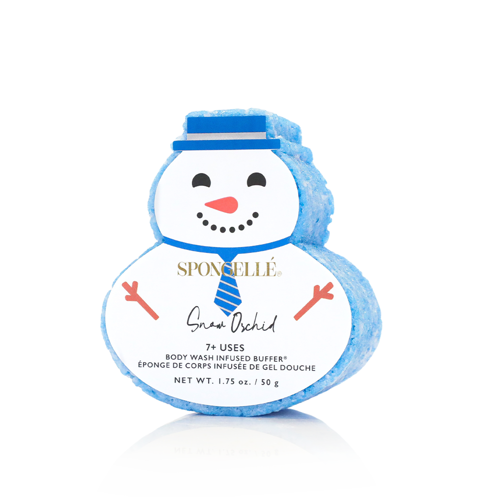 Spongellé Winter Wonderland holiday snowman body wash infused buffer gift set with festive design and soft exfoliating buffer