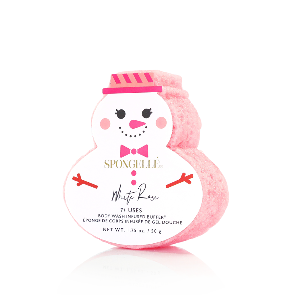 Spongellé Winter Wonderland holiday snowman body wash infused buffer gift set with festive design and snowy winter theme.