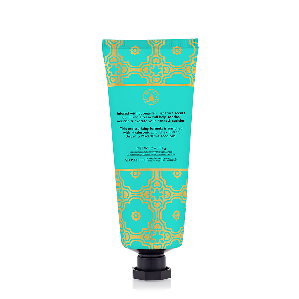Spongellé Beach Grass hand cream tube with floral and beach-inspired design, showing creamy texture and soothing packaging.