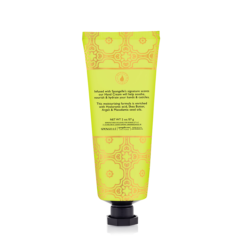 Spongellé Coconut Verbena hand cream tube with floral and coconut imagery, displaying luxurious skin moisturizer.