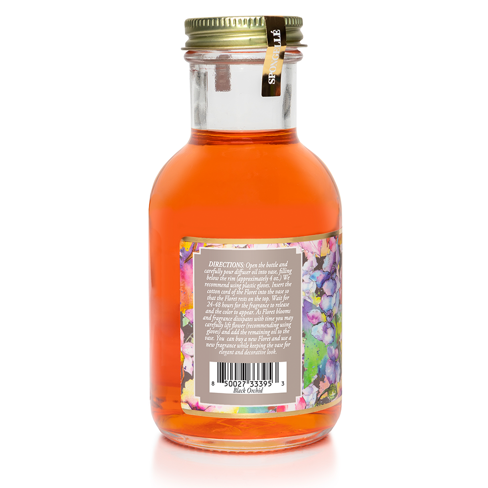 Spongellé Black Orchid diffuser oil from the Private Reserve Collection, a home fragrance with a rich, floral scent.