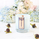 Spongellé Blackberry Private Reserve Candle displaying a black jar with a black lid and a label featuring blackberries and elegant design.