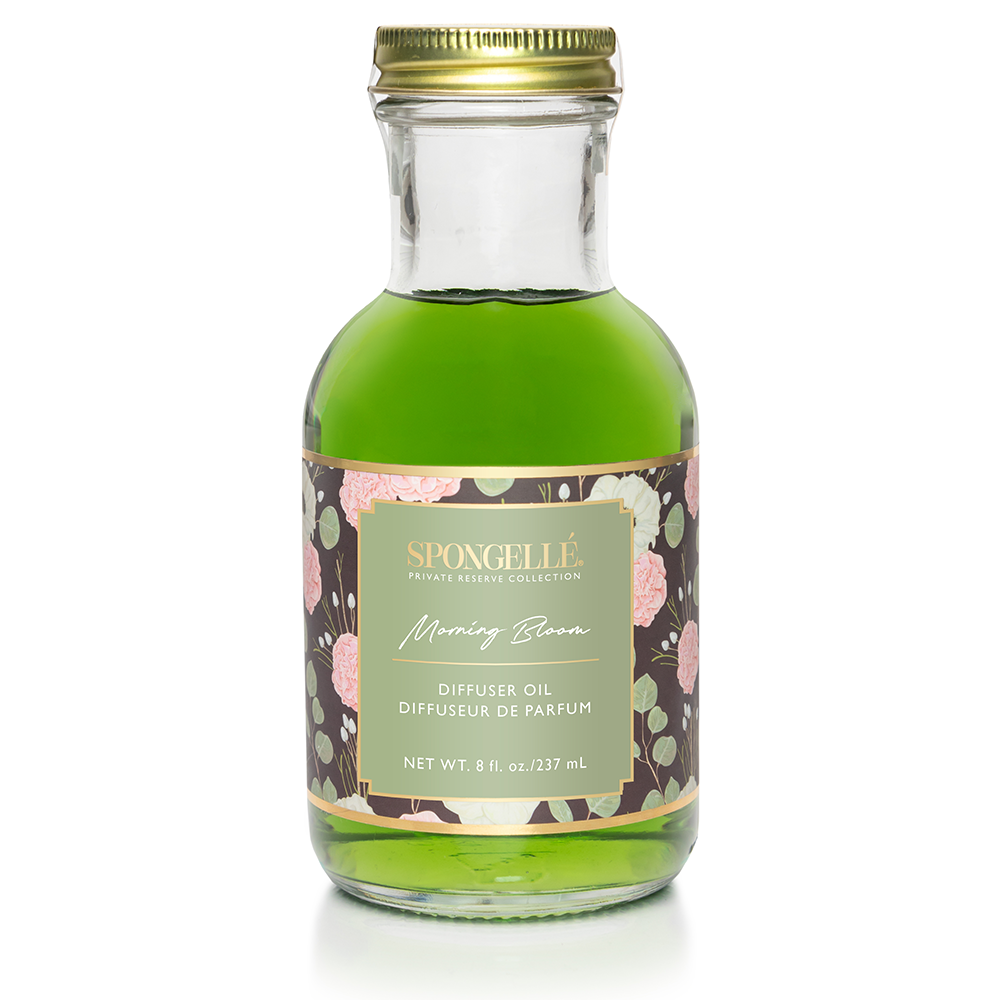 Spongellé Morning Bloom diffuser oil from the Private Reserve Collection, home fragrance with floral scent in a glass bottle