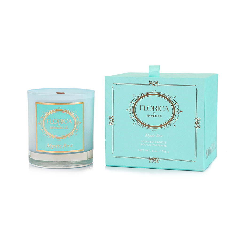 Mystic Rose Candle from Florica by Spongellé, a home fragrance with a decorative rose design and warm candlelit glow.