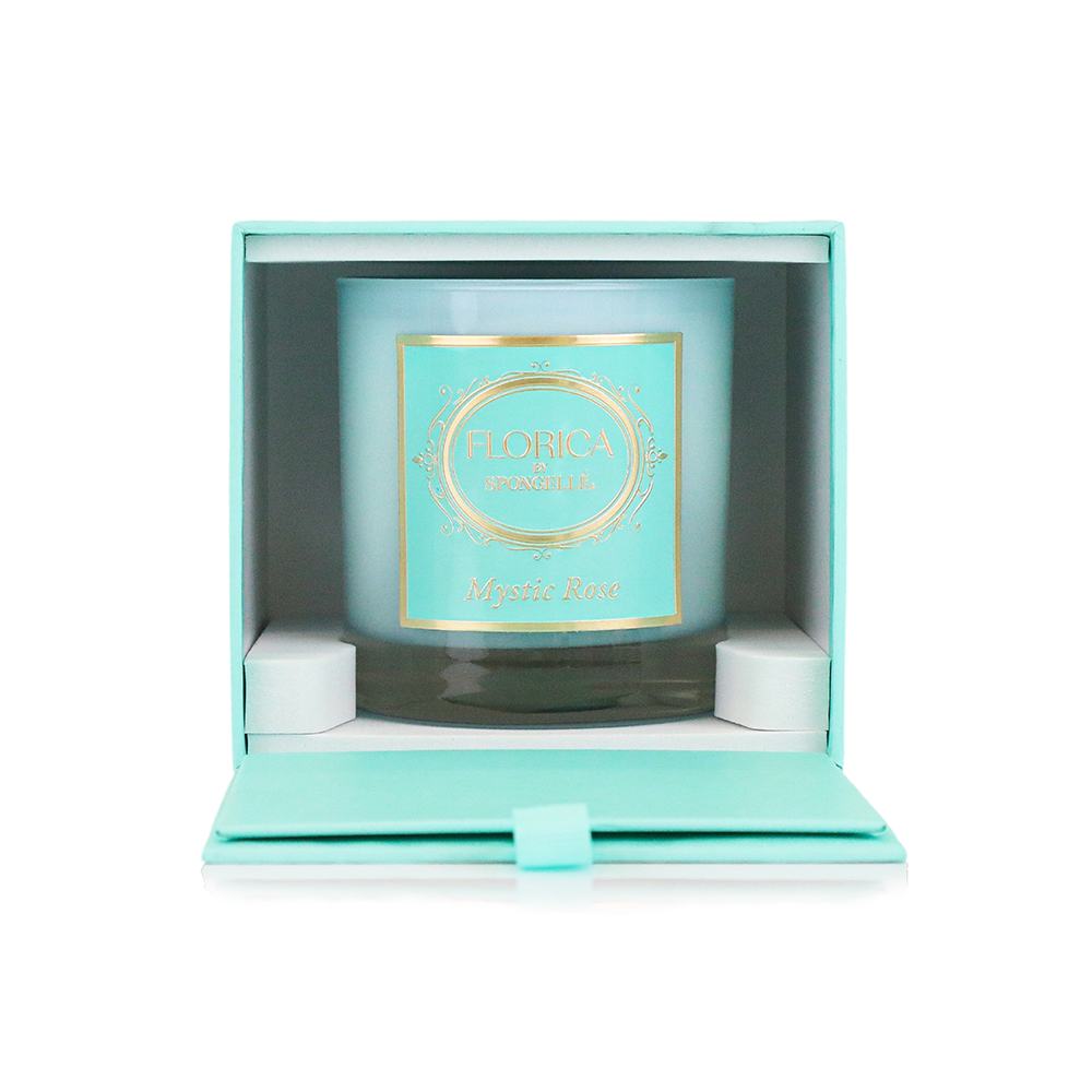 Spongellé Mystic Rose Candle by Florica, a home fragrance with a soft pink wax and elegant rose design.