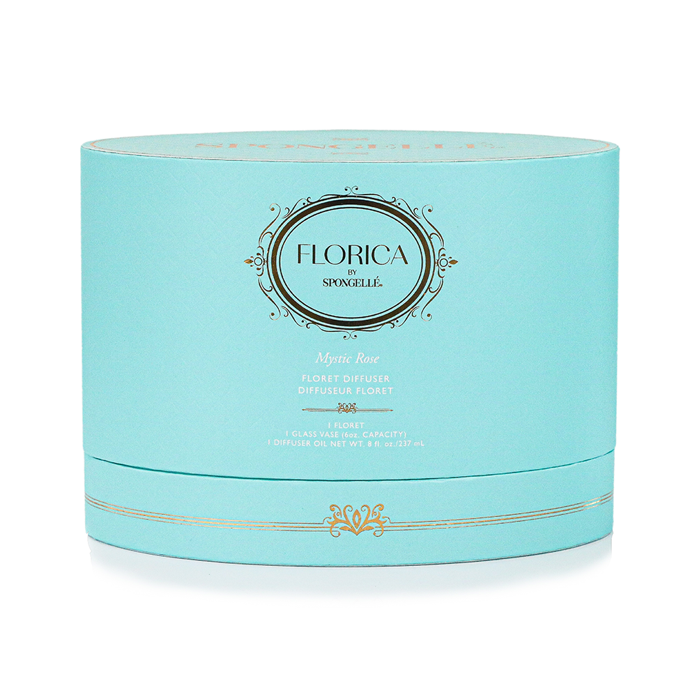 Spongellé Mystic Rose Floret Diffuser by Florica, a home fragrance with a glass bottle and floral decorative accents.