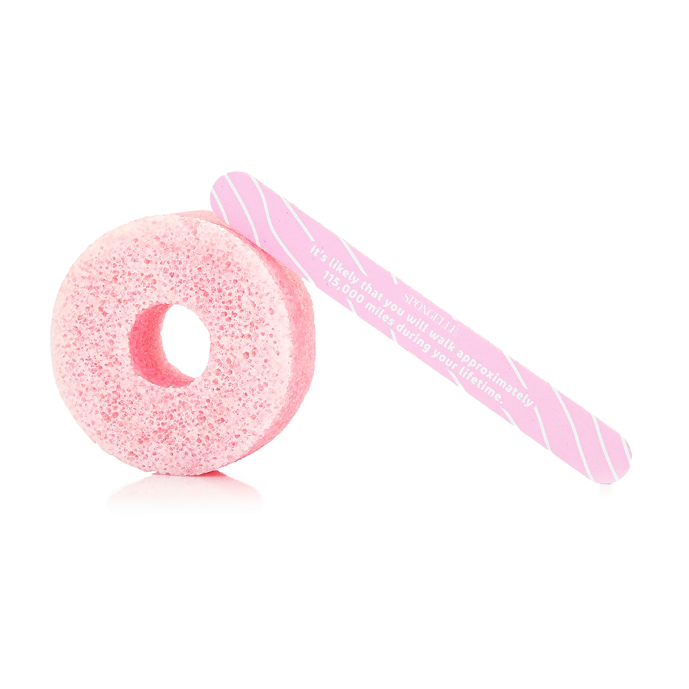 Spongellé PediPOP! Bubblegum Pedi Buffer and Nail File for smooth, exfoliated feet and nails with vibrant pink design.