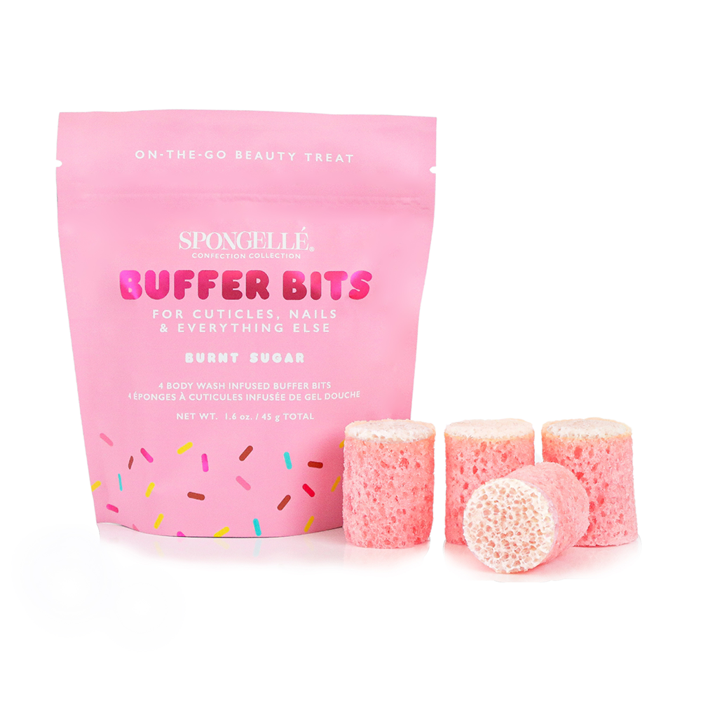 Spongellé Burnt Sugar Pedi Buffer Bits for smooth, exfoliated skin and gentle foot care.