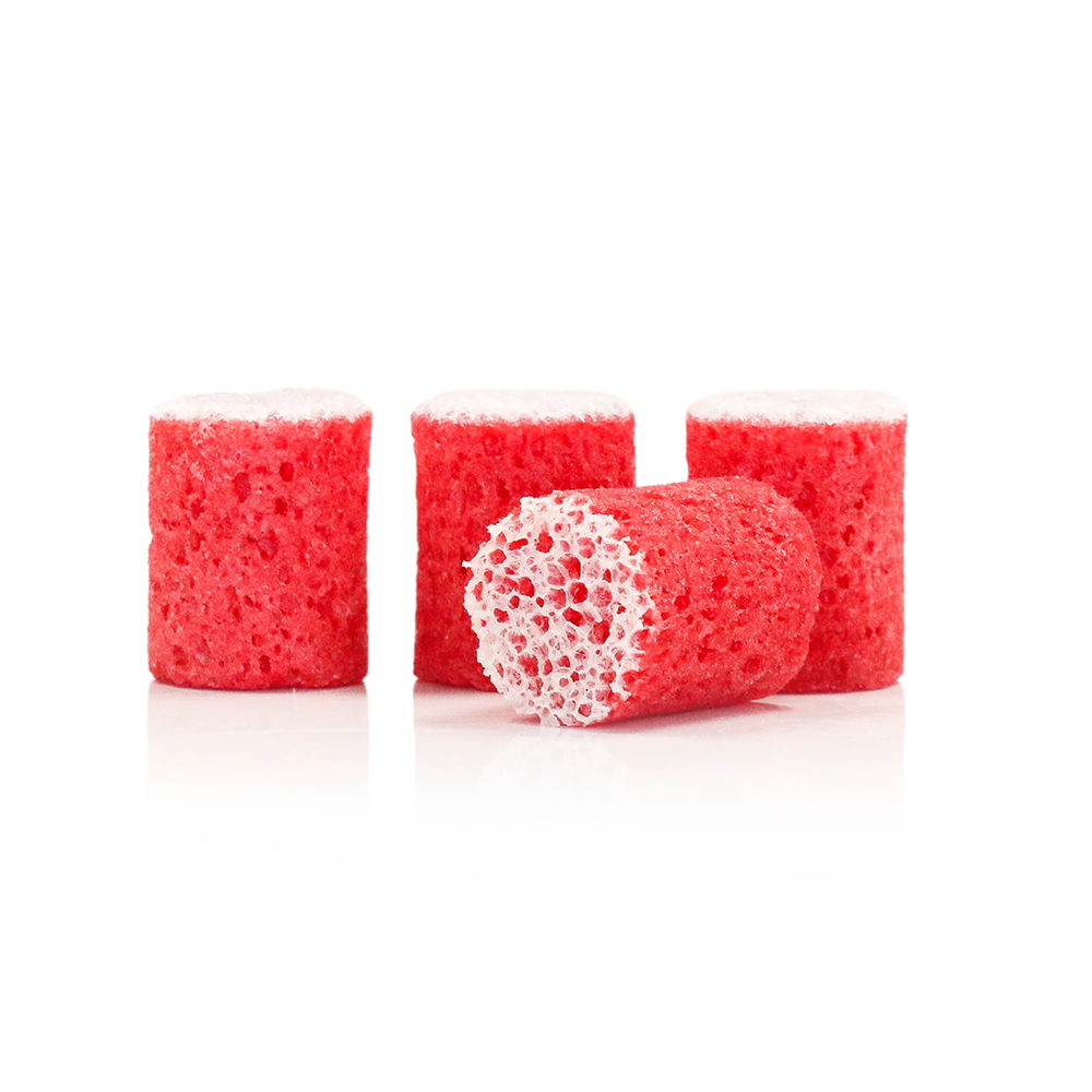 Spongellé Candy Cane Holiday PediPOP! Buffer Bits Pedi Buffer with red and white peppermint design for smooth, soft feet.